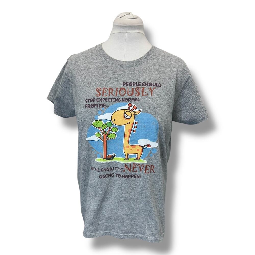 Unbranded Unisex Short Sleeve Gray Crew Neck Novelty Giraffe Graphic Tee L